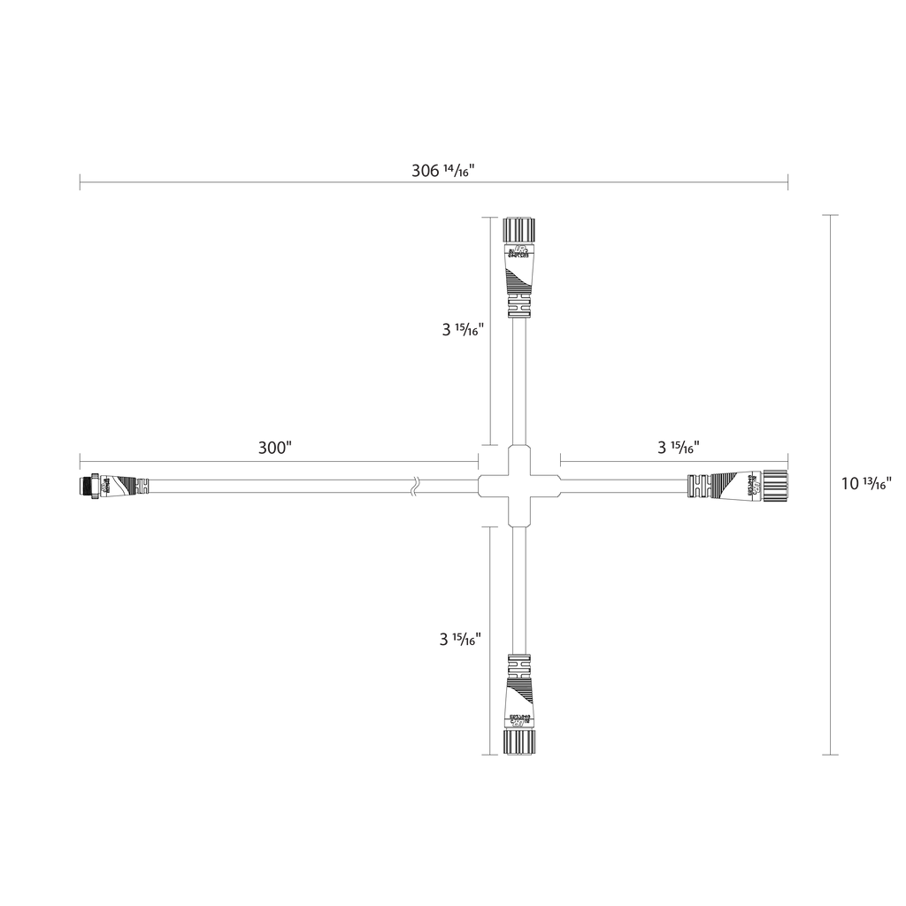 Dimension drawing of the RAB TEMP-CBL TEMP Extension Cable – 25ftshowing fixture dimensions and mounting measurements.