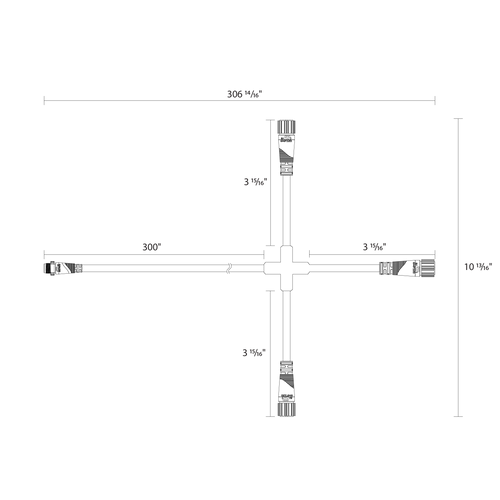 Dimension drawing of the RAB TEMP-CBL TEMP Extension Cable – 25ftshowing fixture dimensions and mounting measurements.