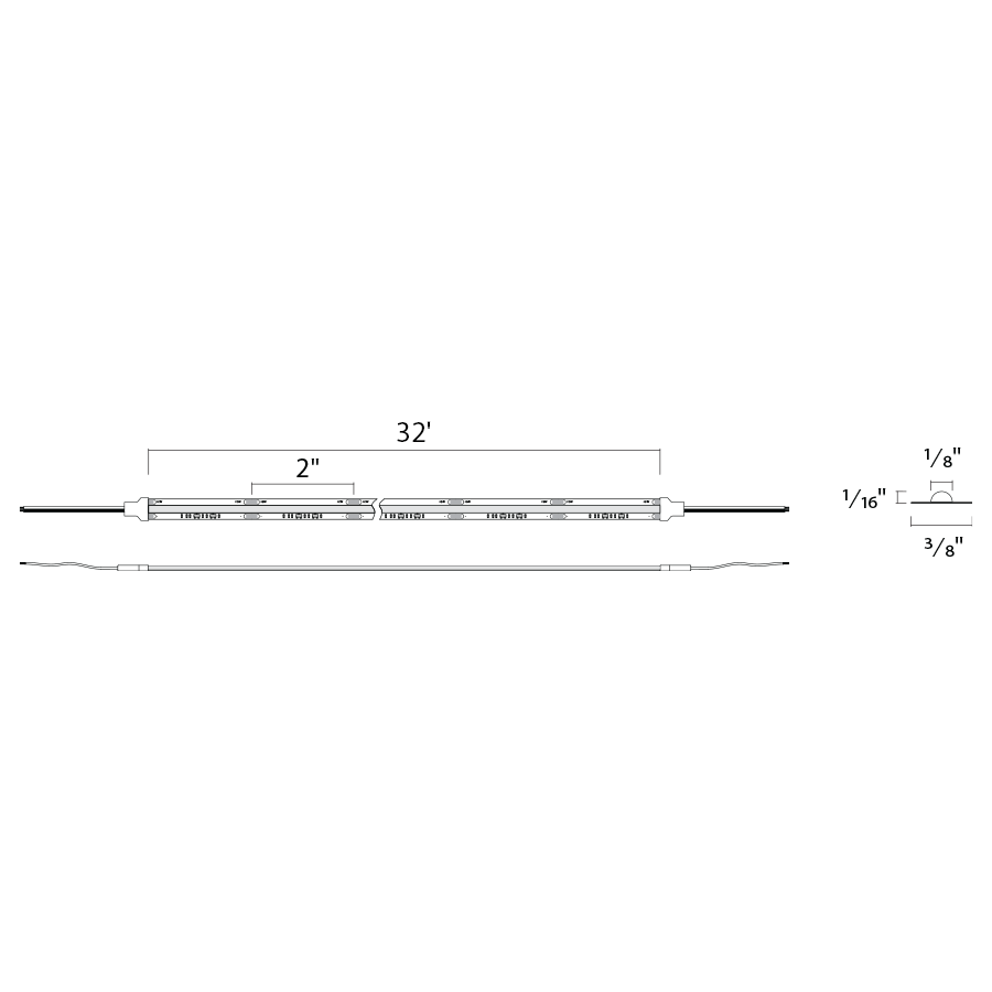 Dimension drawing of the RAB TIC/DW ARCTAPE Indoor COB Dim-to-Warm LED Tape Light – 2.5W/ft – 1800K-3000K – 188 Lumens/ft – 24V DC – 90 CRI – IP20 Ratedshowing fixture dimensions and mounting measurements.