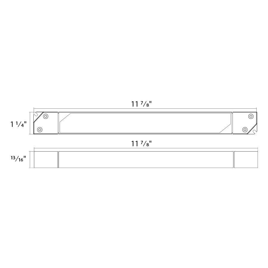 Dimension drawing of the RAB TID-60 LED Driver – 60W – 100-277V – TRIAC Dimmable – IP20 Ratedshowing fixture dimensions and mounting measurements.