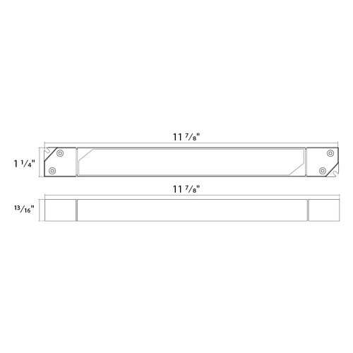 Dimension drawing of the RAB TID-60 LED Driver – 60W – 100-277V – TRIAC Dimmable – IP20 Ratedshowing fixture dimensions and mounting measurements.