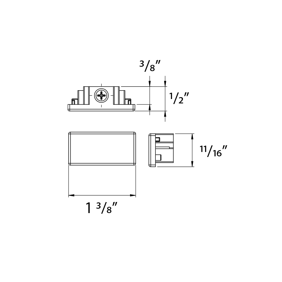 Dimension drawing of the RAB TK-EC End Cap Accessory – White Finishshowing fixture dimensions and mounting measurements.