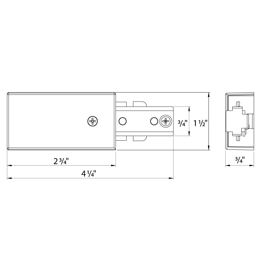 Dimension drawing of the RAB TK-EF Top Access End Feed Accessory – White Finishshowing fixture dimensions and mounting measurements.