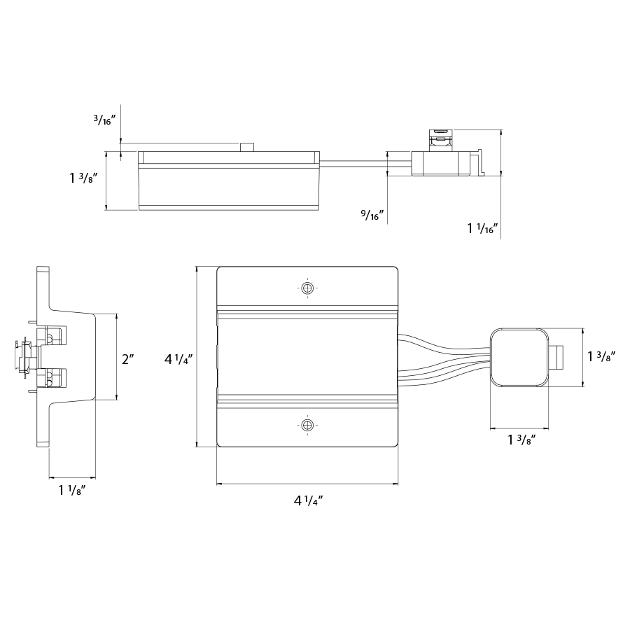 Dimension drawing of the RAB TK-FC Floating Canopy Feed Accessory – White Finishshowing fixture dimensions and mounting measurements.