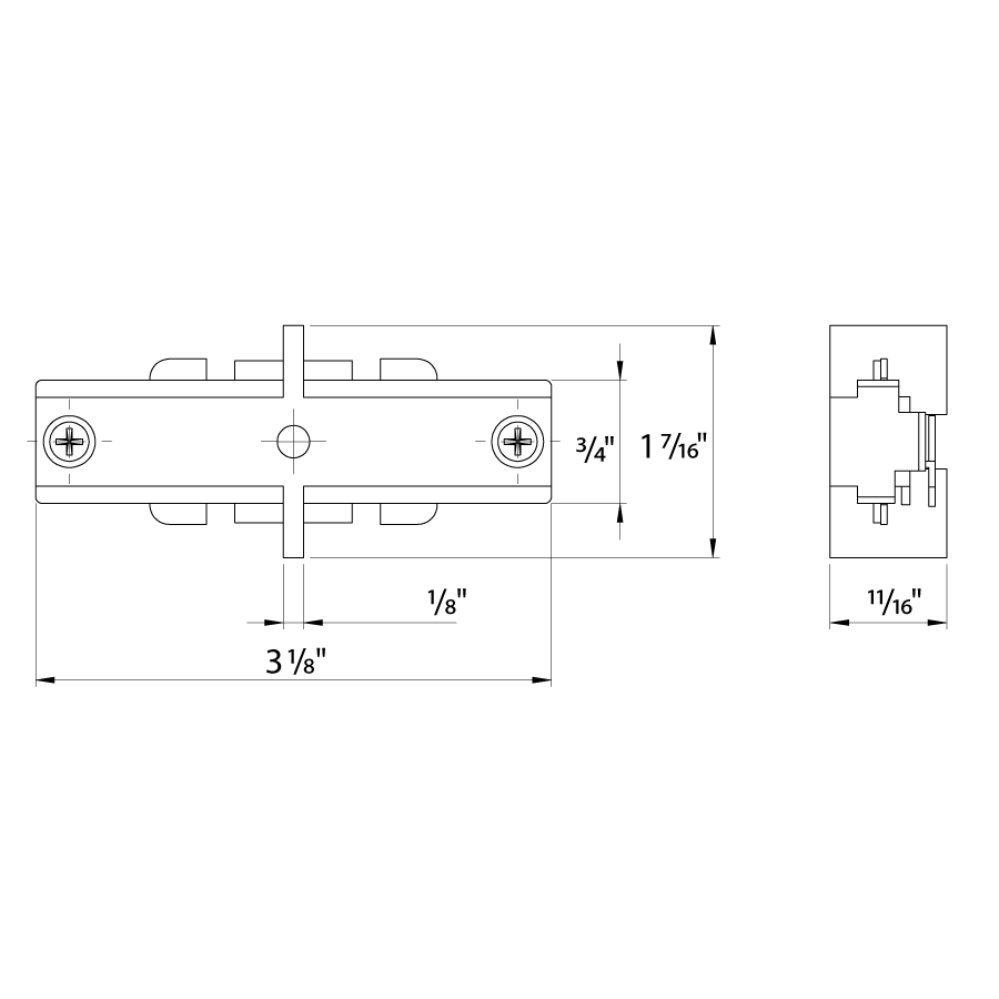Dimension drawing of the RAB TK-I I-Joiner Accessory – White Finishshowing fixture dimensions and mounting measurements.