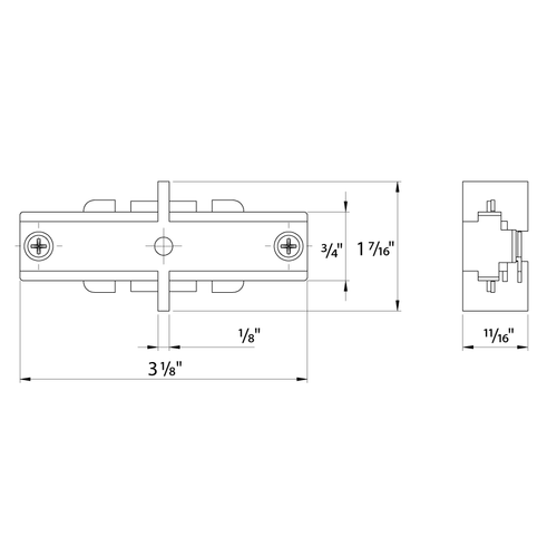 Dimension drawing of the RAB TK-I I-Joiner Accessory – White Finishshowing fixture dimensions and mounting measurements.