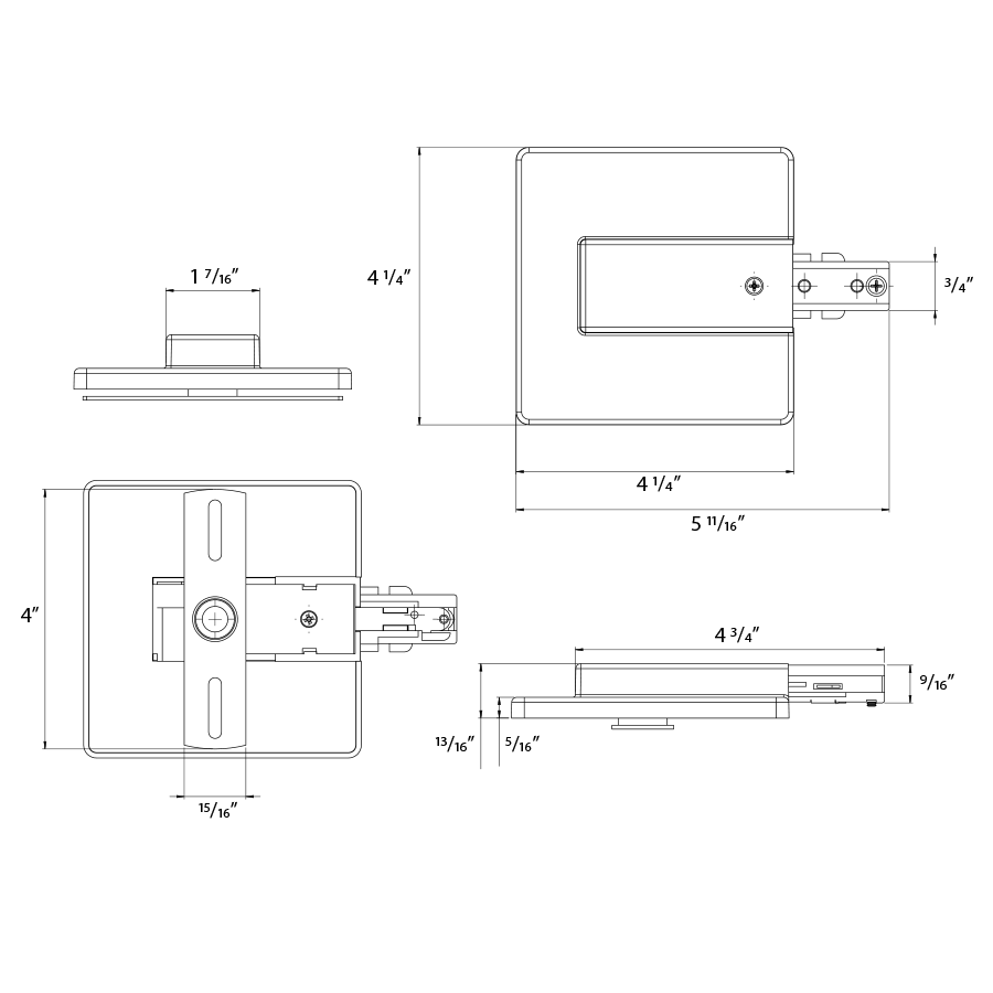 Dimension drawing of the RAB TK-JB Junction Box End Feed Accessory – White Finishshowing fixture dimensions and mounting measurements.