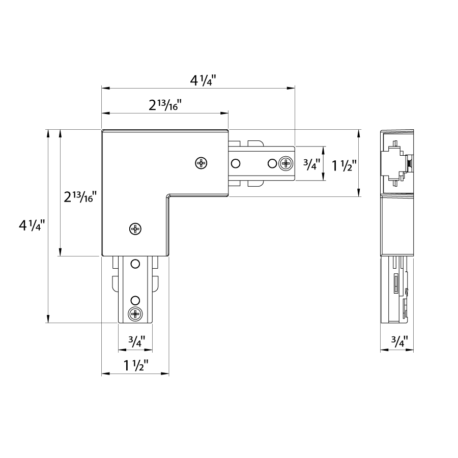 Dimension drawing of the RAB TK-L L-Joiner Accessory – White Finishshowing fixture dimensions and mounting measurements.
