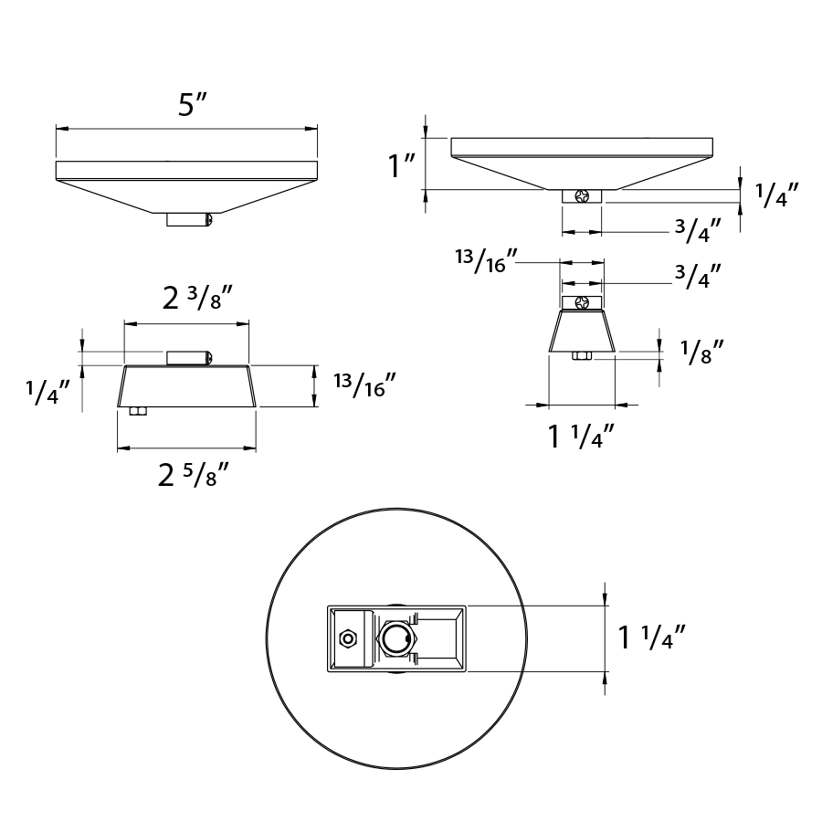 Dimension drawing of the RAB TK-MCK/B Suspension Mount Canopy Kit – Black Finishshowing fixture dimensions and mounting measurements.