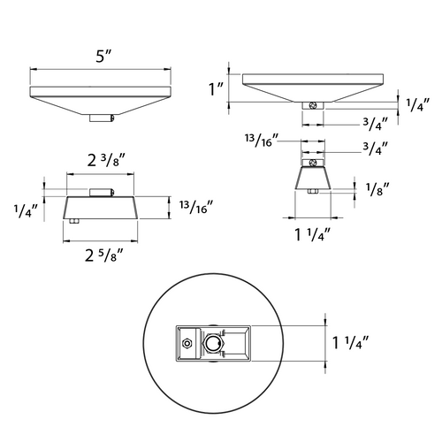 Dimension drawing of the RAB TK-MCK/B Suspension Mount Canopy Kit – Black Finishshowing fixture dimensions and mounting measurements.