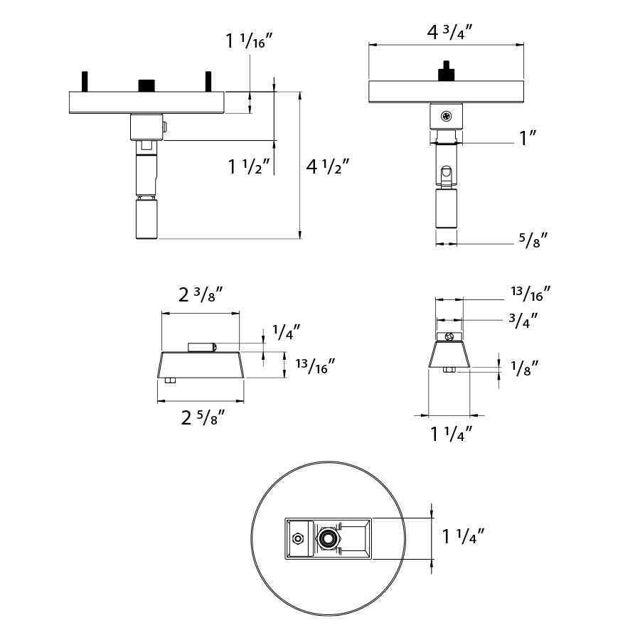 Dimension drawing of the RAB TK-SCK Sloped Ceiling Kit – White Finishshowing fixture dimensions and mounting measurements.