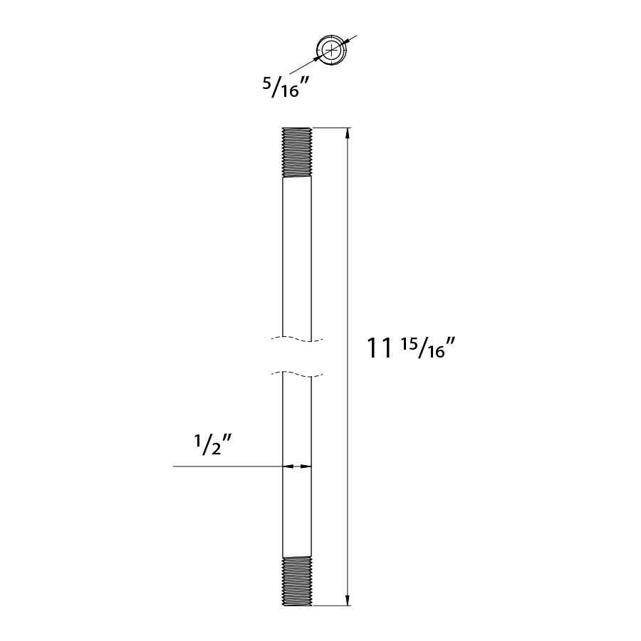 Dimension drawing of the RAB TK-SS12/B Suspension Stem – 12in – Black Finishshowing fixture dimensions and mounting measurements.