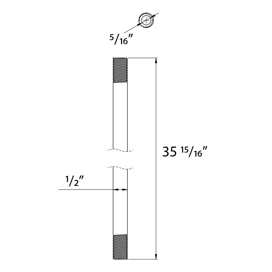 Dimension drawing of the RAB TK-SS36/B Suspension Stem – 36in – Black Finishshowing fixture dimensions and mounting measurements.