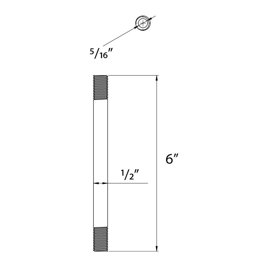 Dimension drawing of the RAB TK-SS6 Suspension Stem – 6in – White Finishshowing fixture dimensions and mounting measurements.