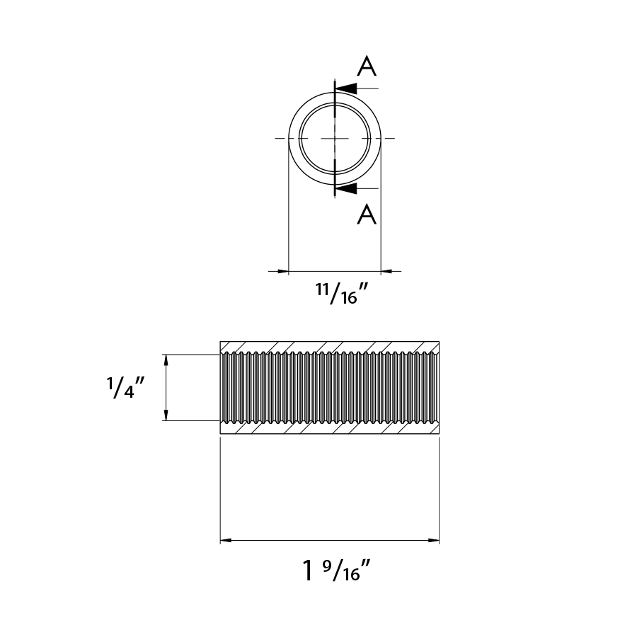 Dimension drawing of the RAB TK-SSC Suspension Stem Coupler – White Finishshowing fixture dimensions and mounting measurements.