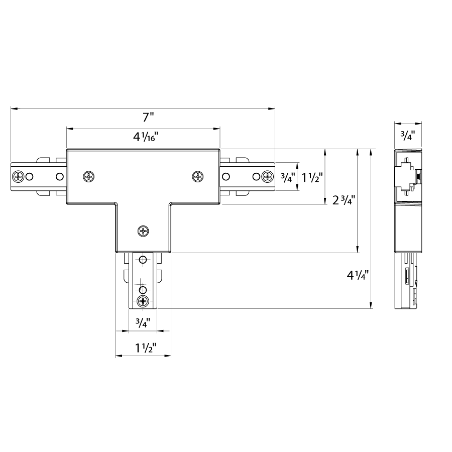 Dimension drawing of the RAB TK-T T-Joiner Accessory – White Finishshowing fixture dimensions and mounting measurements.