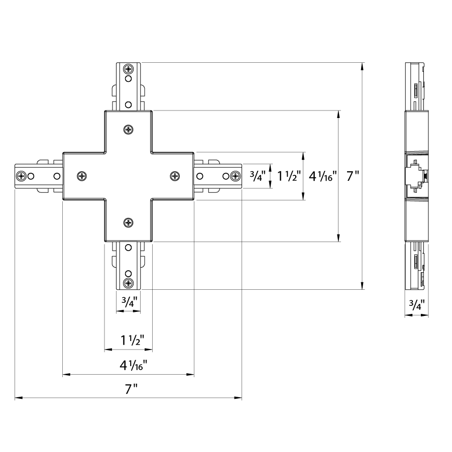 Dimension drawing of the RAB TK-X/B X-Joiner Accessory – Black Finishshowing fixture dimensions and mounting measurements.