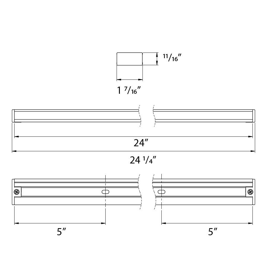 Dimension drawing of the RAB TK2 Track Rail – 2ft – White Finishshowing fixture dimensions and mounting measurements.