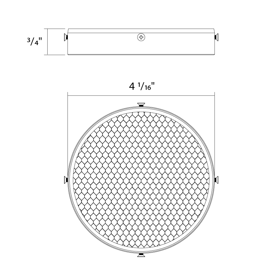 Dimension drawing of the RAB TK22L-HC TRACK22 Large Track Light Honeycomb Louver Accessory – White Finishshowing fixture dimensions and mounting measurements.