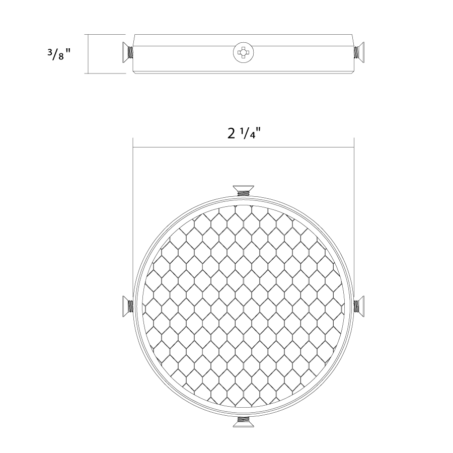 Dimension drawing of the RAB TK22S-HC TRACK22 Small Track Light Honeycomb Louver Accessory – White Finishshowing fixture dimensions and mounting measurements.