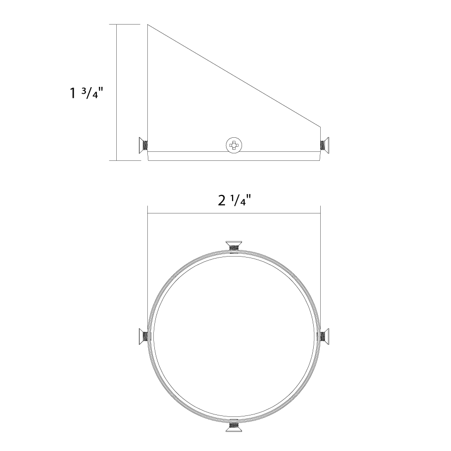 Dimension drawing of the RAB TK22S-WW TRACK22 Small Track Light Wall Wash Lens Accessory – White Finishshowing fixture dimensions and mounting measurements.