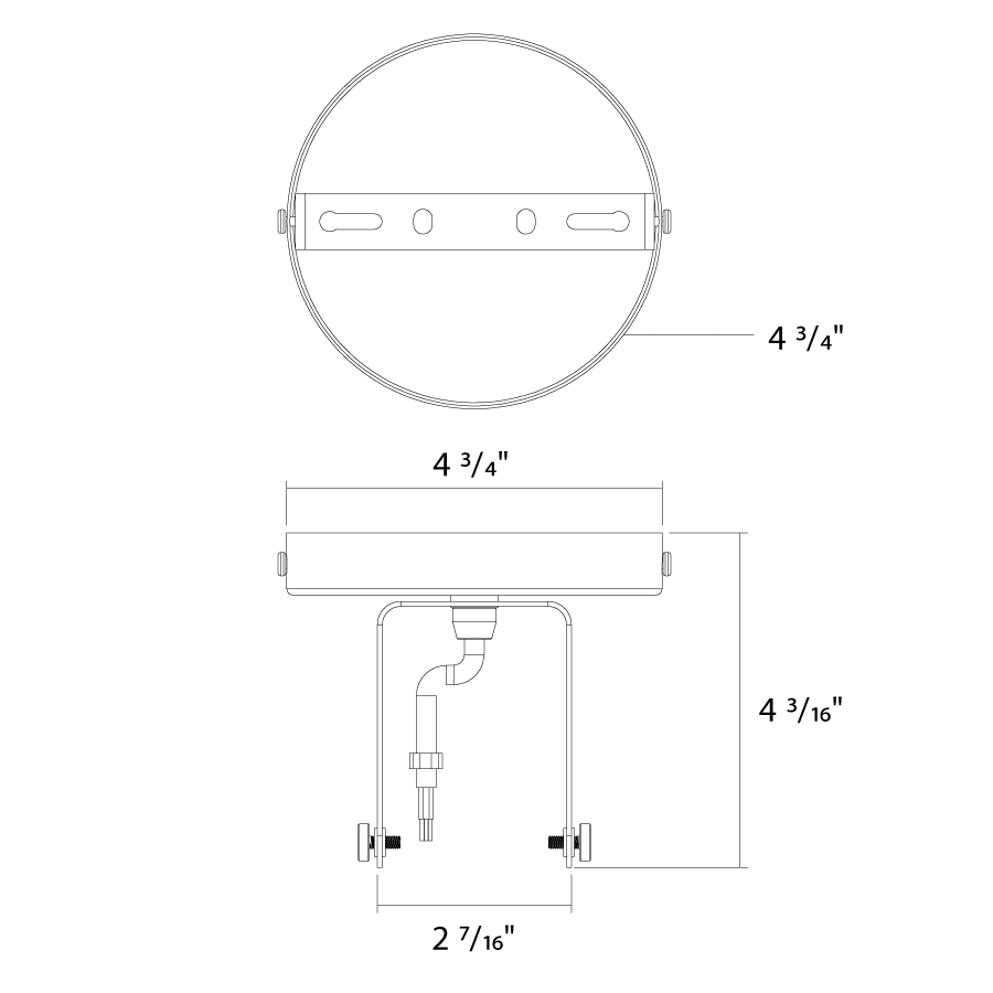 Dimension drawing of the RAB TK22SB-CM-KIT TRACK22 Small Track Light Ceiling Mount Kit – Black Finishshowing fixture dimensions and mounting measurements.
