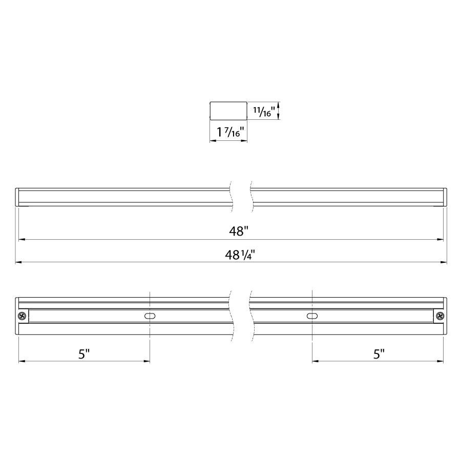 Dimension drawing of the RAB TK4/B Track Rail – 4ft – Black Finishshowing fixture dimensions and mounting measurements.