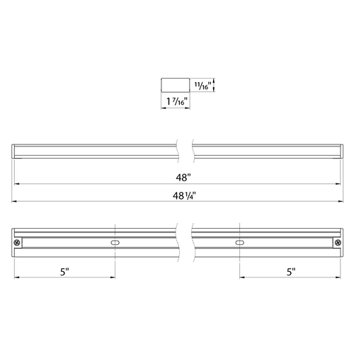 Dimension drawing of the RAB TK4/B Track Rail – 4ft – Black Finishshowing fixture dimensions and mounting measurements.