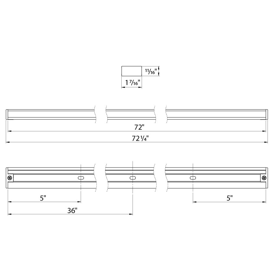 Dimension drawing of the RAB TK6 Track Rail – 6ft – White Finishshowing fixture dimensions and mounting measurements.