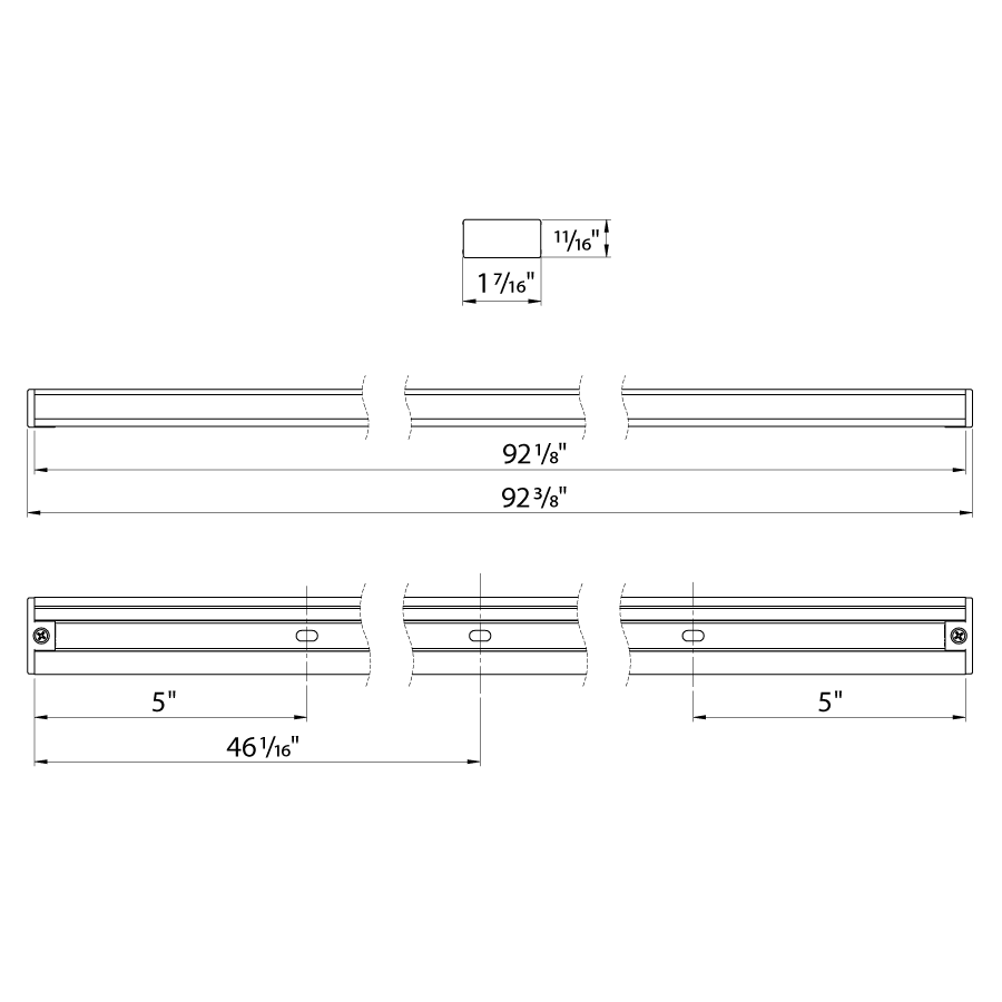 Dimension drawing of the RAB TK8/B Track Rail – 8ft – Black Finishshowing fixture dimensions and mounting measurements.
