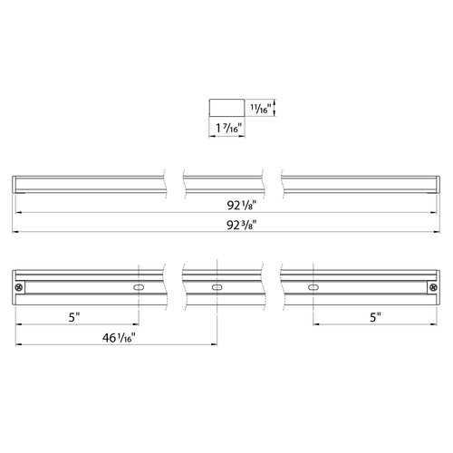 Dimension drawing of the RAB TK8 Track Rail – 8ft – White Finishshowing fixture dimensions and mounting measurements.