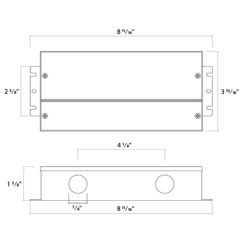 Dimension drawing of the RAB TOD-96 LED Driver – 96W – 100-277V – TRIAC / 1-10V / 0-10V / PWM / RX Dimmable – IP65 Ratedshowing fixture dimensions and mounting measurements.