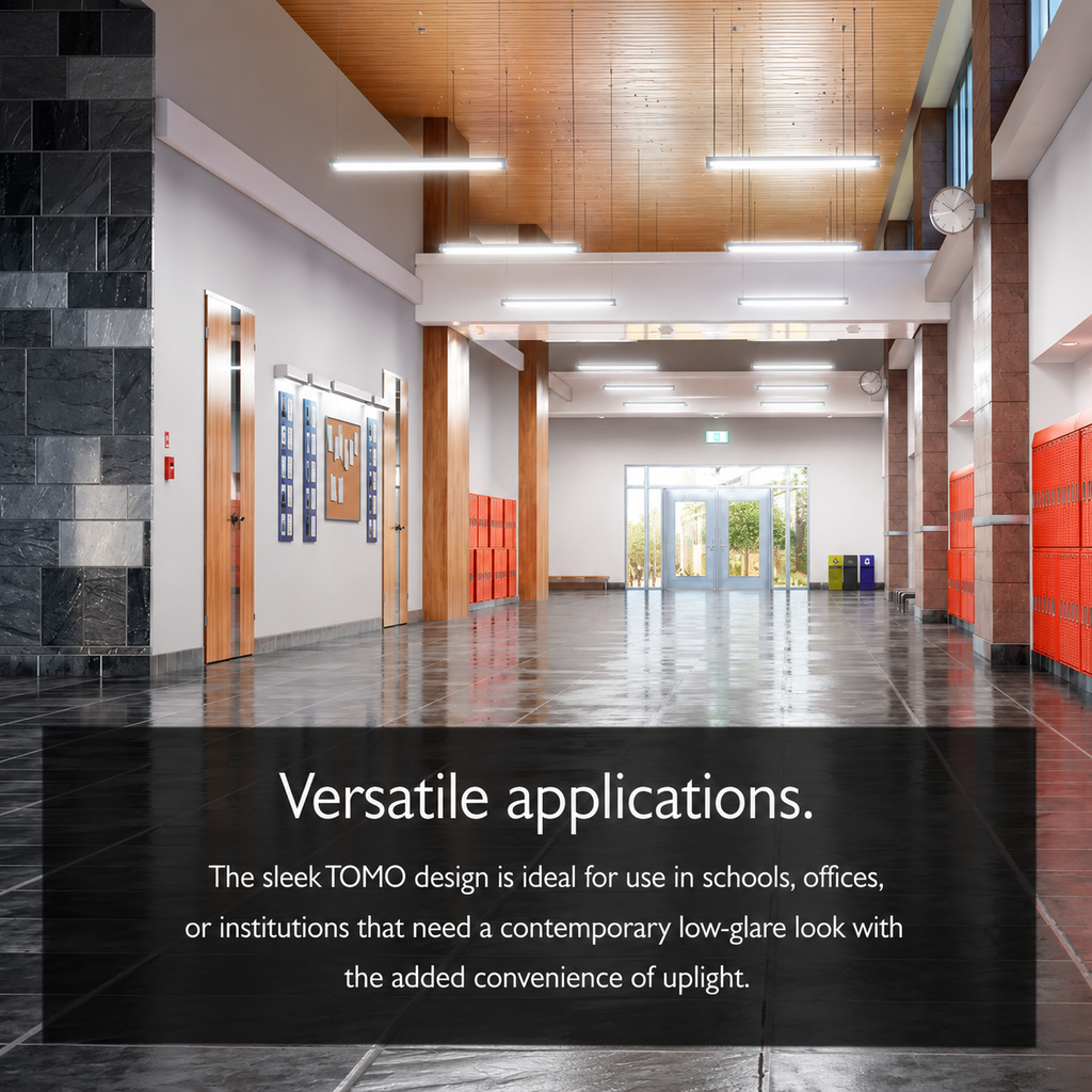 RAB TOMO architectural linear light installed in educational, office, and institutional interior environments