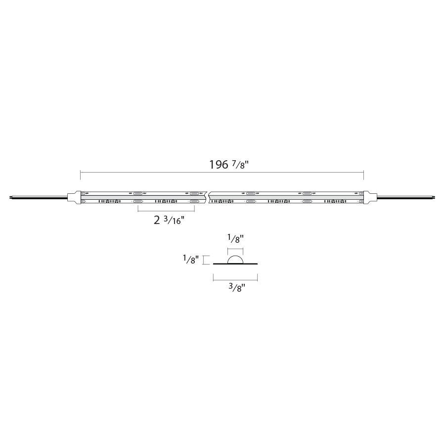 Dimension drawing of the RAB TOSYY FLEXTAPE Outdoor LED Tape Light – 2.5W/ft – 2700K – 250 Lumens/ft – 24V DC – 90 CRI – IP67 Ratedshowing fixture dimensions and mounting measurements.