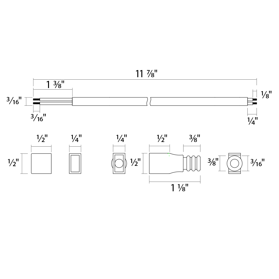 Dimension drawing of the RAB TPF2 ARCTAPE End Cap Kit – For 2-Pin 8mm PCB LED Tape Lightsshowing fixture dimensions and mounting measurements.