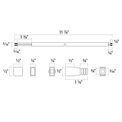 Dimension drawing of the RAB TPF2 ARCTAPE End Cap Kit – For 2-Pin 8mm PCB LED Tape Lightsshowing fixture dimensions and mounting measurements.