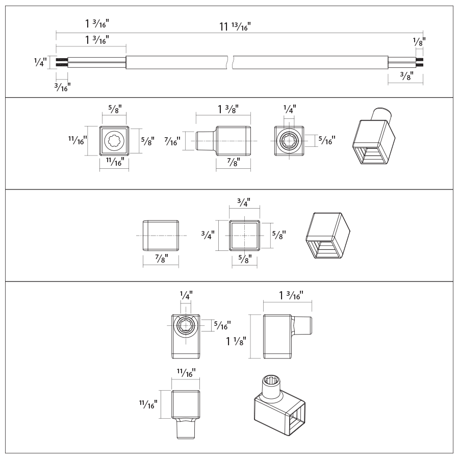 Dimension drawing of the RAB TPF2NF NEOFLEX Silicone End Cap Kit – For 2-Pin Neon Flex Tape Lightsshowing fixture dimensions and mounting measurements.