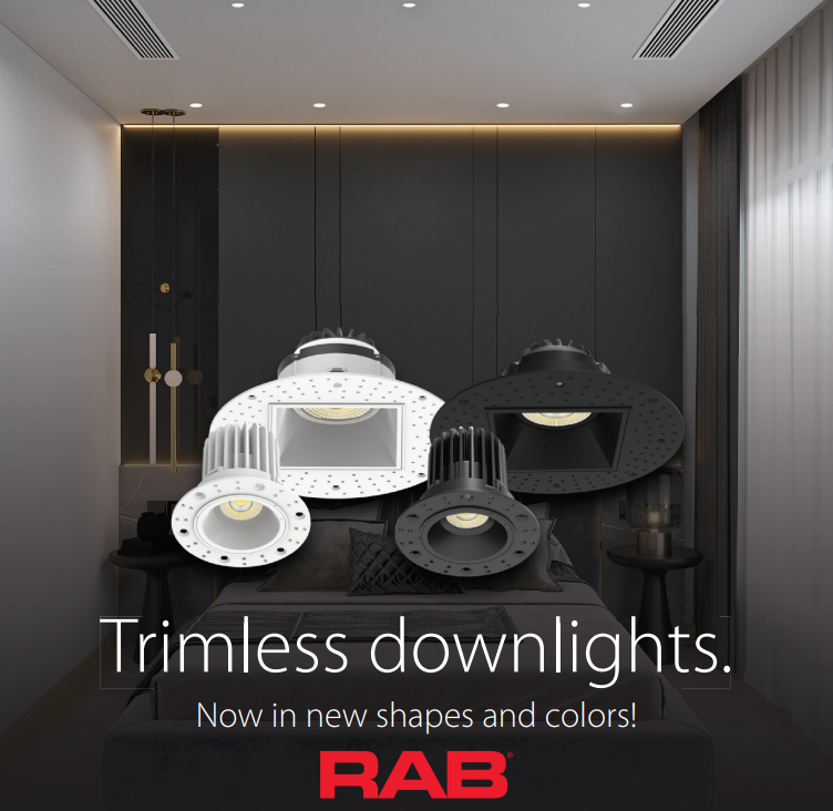RAB R3TL 3in Trimless Recessed Light – 15W – 1250 Lumens – 2700K–5000K – 120V – Round – Smooth Trim – White Finish – 90+ CRI