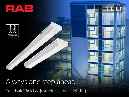 RAB TSLED4/US/E TSLED LED Stairwell Light – Selectable 30W/40W/50W – 3000K/4000K/5000K – 4297-6892 Lumens – 120-277V – Ultrasonic Sensor – Emergency Battery Backup – White Finish