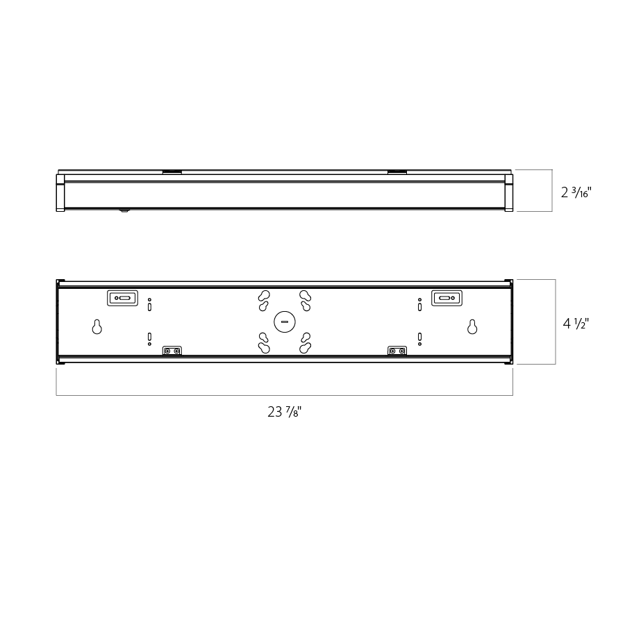 Dimension drawing of the RAB TSLED2/US TSLED LED Stairwell Light – Selectable 15W/20W/25W – 3000K/4000K/5000K – 2120-3500 Lumens – 120-277V – Ultrasonic Sensor – White Finishshowing fixture dimensions and mounting measurements.