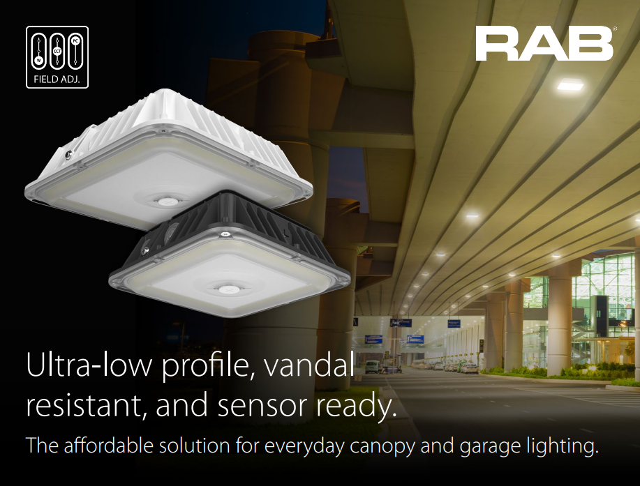 RAB VAN17-30 VAN17 Field-Adjustable LED Canopy Light – 20W/25W/30W Selectable – 3000K/4000K/5000K Selectable – 2883-4453 Lumens – 120-277V – Integrated Photocell – Bronze Finish