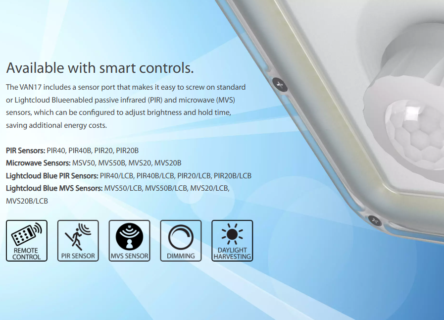 RAB VAN17-30 VAN17 Field-Adjustable LED Canopy Light – 20W/25W/30W Selectable – 3000K/4000K/5000K Selectable – 2883-4453 Lumens – 120-277V – Integrated Photocell – Bronze Finish