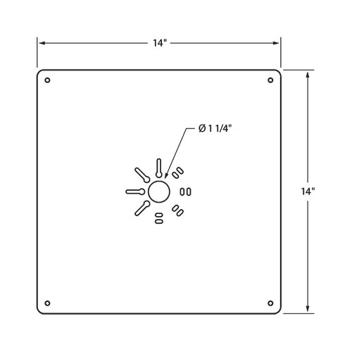 Dimension drawing of the RAB VAN17PLATE-W Retrofit Mounting Plate for VAN17 LED Canopy Lights – White Finishshowing fixture dimensions and mounting measurements.
