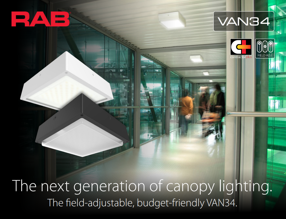 RAB VAN34-30FR VAN34 Vandal Resistant LED Canopy Light – 10W-30W Selectable – 3000K/4000K/5000K Selectable – 1584-4588 Lumens – 120-277V – Drop Frosted Lens – Bronze Finish