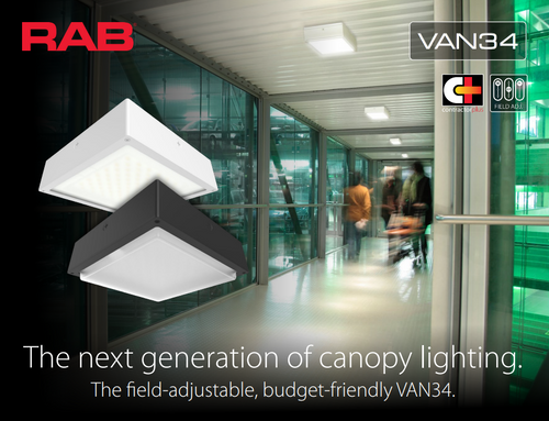 RAB VAN34-60FR VAN34 Vandal Resistant LED Canopy Light – 40W-60W Selectable – 3000K/4000K/5000K Selectable – 5965-9266 Lumens – 120-277V – Drop Frosted Lens – Bronze Finish