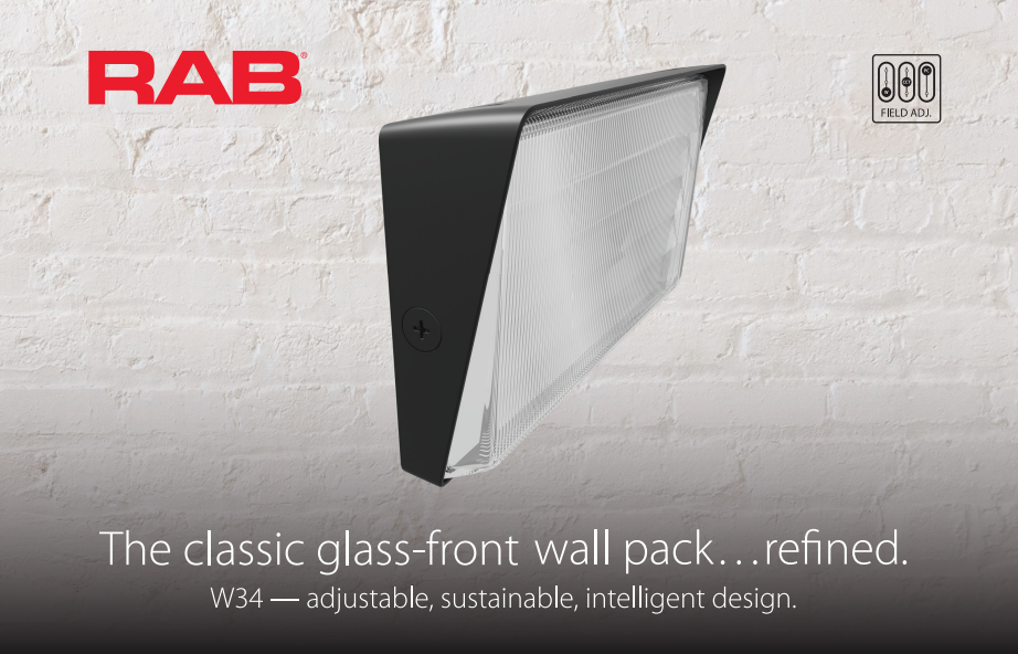 RAB W34L W34 Field-Adjustable Wall Pack – Large – Selectable 75W/100W/150W – Selectable 3000K/4000K/5000K – 11480-21852 Lumens – 120-277V – Junction Box Mount – Bronze Finish