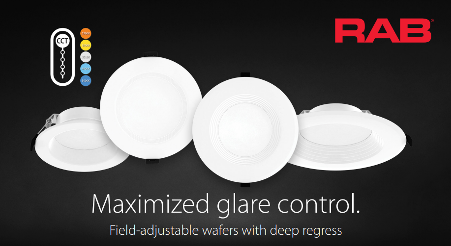 RAB WFD6B WFD6 6in Regressed Wafer Recessed Light – 15W – 1500 Lumens – 2700K–5000K – 120V – Baffle Trim – White Finish – 90+ CRI
