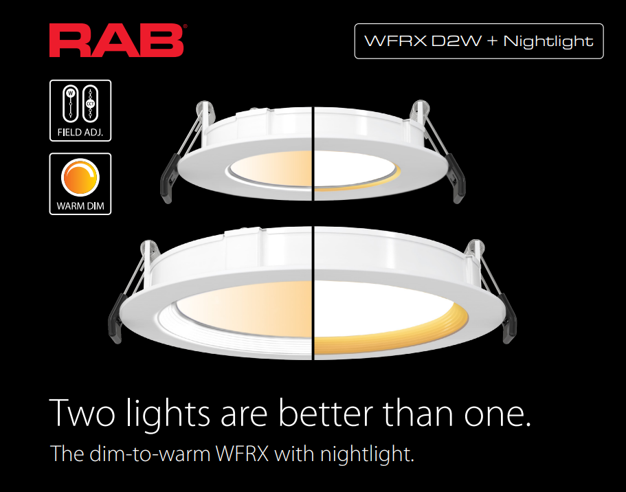 RAB WFRX-6R/NL WFRX 6 Inch Dim-to-Warm Edge-Lit Wafer Downlight with Night Light – Selectable 9W/11W/13W – Selectable 2700K/3000K/3500K/4000K/5000K – White Smooth Trim – 120V – 850-1200 Lumens Main Light + 20 Lumen Night Light