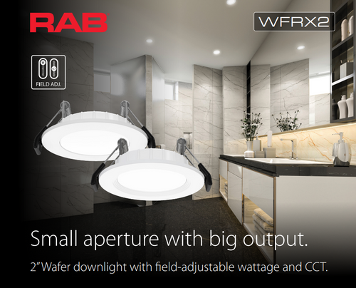 RAB WFRX-2 WFRX 2in Edge-Lit Wafer Recessed Light – Selectable 6W–10W – 520–900 Lumens – 2700K–5000K – 120V – Round – 90+ CRI