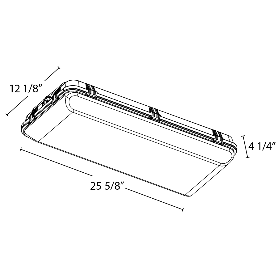 Dimension drawing of the RAB WHALE2H/E WHALE2H LED Washdown High Bay with Emergency Battery Backup - 2ft - 10310-19460 Lumens - 70W–135W Selectable Wattage - 120-277Vshowing fixture dimensions and mounting measurements.